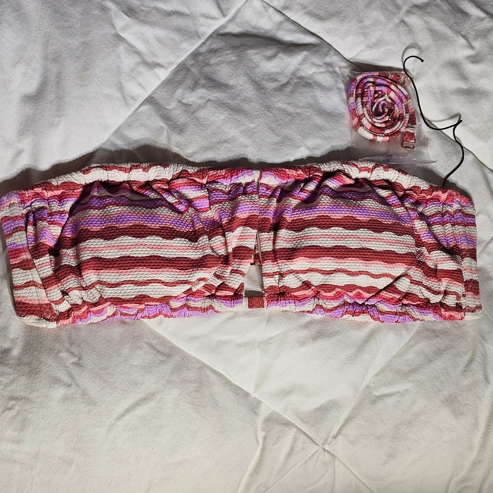 Shade & Shore Women's Bikini Top Large Pink Adjustable Bandeau Bikini Top NWOT